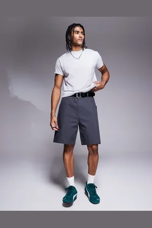 ASOS Pantalones cortos grises cargo de largo medio de popelina de