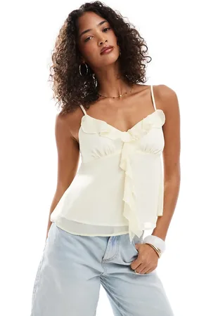 Miss Selfridge Top amarillo pastel de tirantes con volantes de chifón de -Neutro