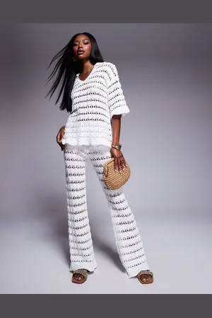 ASOS Pantalones blancos de pernera ancha de punto calado de (parte de un conjunto)