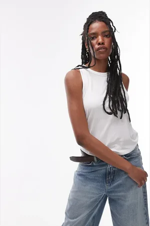 Topshop Camiseta blanca holgada sin mangas de tejido suave de