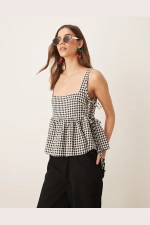 ASOS Top a cuadros vichy monocromáticos de tirantes de estilo babydoll con lazada lateral de -Multicolor