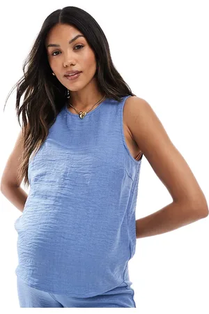 Mama;licious Top azul sin mangas con lazada lateral de tejido texturizado efecto rugoso de Mamalicious (parte de un conjunto)