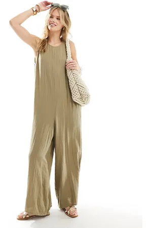 ASOS Mono largo color topo de estilo culotte con cuello redondo de -Verde