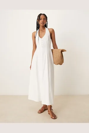 ASOS Vestido midi con cuello halter y bajo de godets de