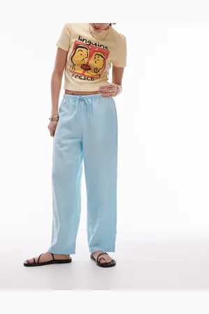 Topshop Pantalones capri azul empolvado de talle medio de mezcla de lino de