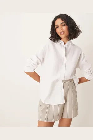 Gina Tricot Camisa blanca de manga larga de lino de