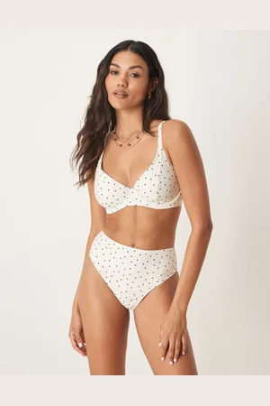 Peek & Beau Braguitas de bikini color con estampado de lunares negros de talle alto de -Blanco