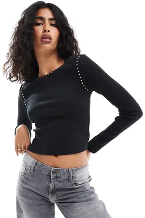 ASOS Top de manga larga con detalle de tachuelas de