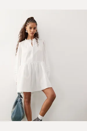 Reclaimed Vestido corto blanco marfil amplio de estilo wéstern de