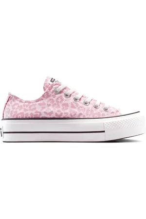 Converse Zapatillas de deporte rosa pastel y blanco vintage con estampado de leopardo y plataforma Chuck Taylor All Star Lift de