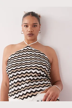 Noisy May Top negro y beis con patrón de ondas y cuello halter de croché de (parte de un conjunto)-Neutro