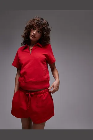 ARKET Pantalones cortos rojos de estilo deportivo sin cierres de algodón puro de