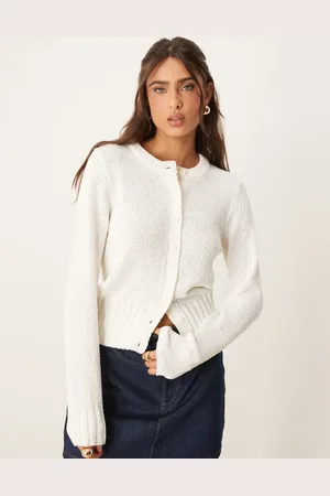 ASOS Cárdigan color con cuello redondo de punto texturizado de -Blanco