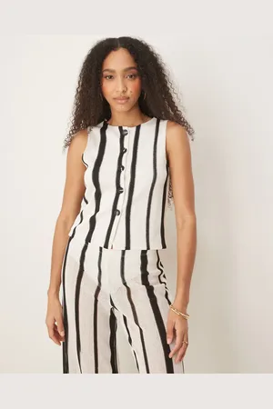 ASOS Chaleco blanco a rayas negras semitransparente de croché texturizado de (parte de un conjunto)-Multicolor