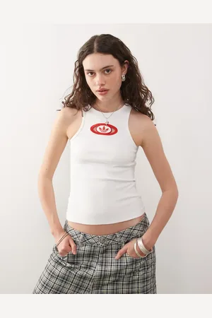 adidas Camiseta blanca sin mangas de estilo años 2000 de canalé de