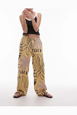 Topshop Pantalones amarillo pastel de pernera recta con estampado abstracto de mezcla de lino de -Multicolor