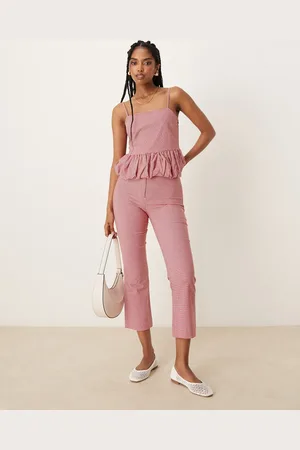 MANGO Pantalones capri a cuadros vichy rojos de (parte de un conjunto)