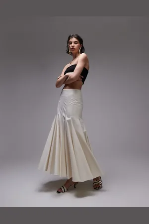 ASOS Falda larga color con cintura baja y diseño de paneles de -Blanco
