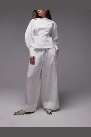 ARKET Pantalones blancos con cordón ajustable en la cintura de lino de