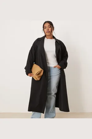 ASOS Gabardina negra de corte estilo cascada con solapas de ASOS DESIGN Curve