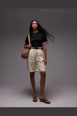 Topshop Pantalones cortos de corte alargado de mezcla de lino de -Rojo