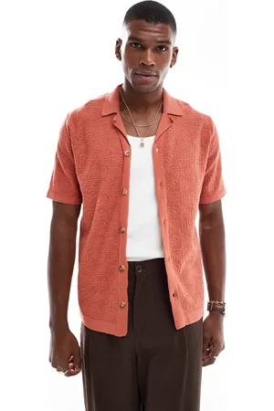 Only & Sons Camisa rojo arcilla con cuello de solapas de punto calado de