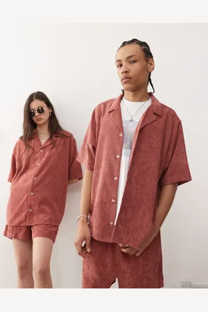 Reclaimed Camisa rosa unisex de pana de