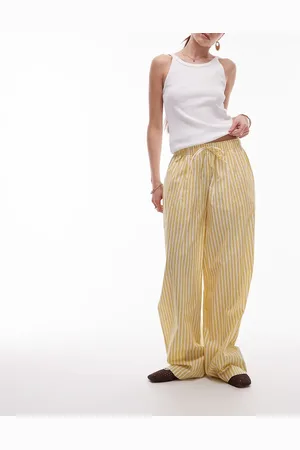 Topshop Pantalones amarillos a rayas sin cierres de pernera ancha de popelina de -Multicolor