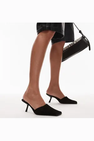 Topshop Mules negras con tacón y puntera cuadrada de ante premium Dante de