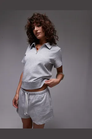 ARKET Polo gris de manga corta con cremallera corta de