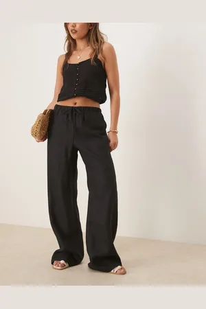 MANGO Pantalones negros sin cierres de tejido efecto lino de