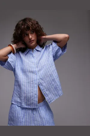 ARKET Camisa azul a rayas de manga corta de lino de