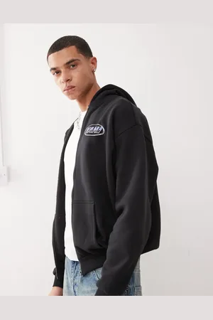 Karl Kani Sudadera negra con capucha, estampado en la espalda y cremallera Signature Chrome de