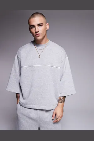 ASOS Sudadera gris jaspeado extragrande con mangas 3/4 de