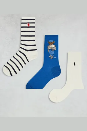 Ralph Lauren Pack de 3 pares de calcetines de color azul y crema con estampado de rayas y oso y diseño de punto de ochos de -Multicolor