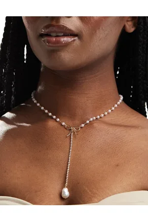 True Decadence Collar de estilo reata con lazo y perlas de