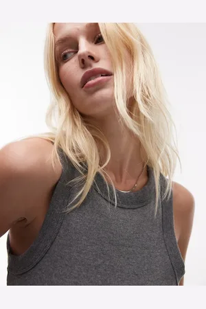 Topshop Camiseta gris carbón jaspeado sin mangas con espalda de nadadora de canalé de