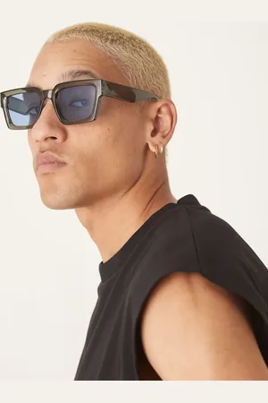 ASOS Gafas de sol cristalino rectangulares con detalle biselado y lentes azules de