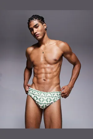 ASOS Slips de baño verdes y blancos con estampado geométrico de