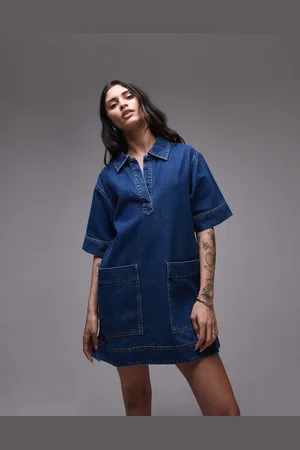 Topshop Vestido vaquero corto estilo rugby sin cierres de manga corta de