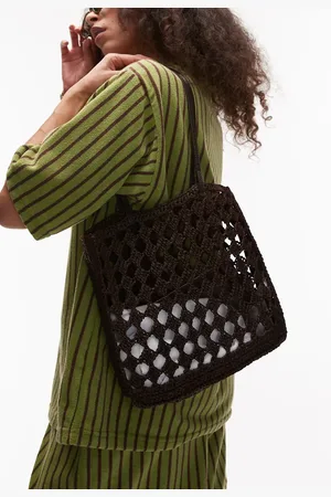 MANGO Bolso tote chocolate de croché de
