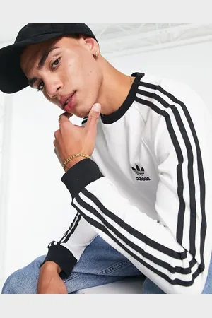 adidas Camiseta blanca de manga larga con tres rayas adicolor de