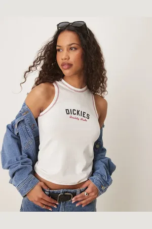 Dickies Camiseta sin mangas de corte alargado con espalda de nadadora y logo central de