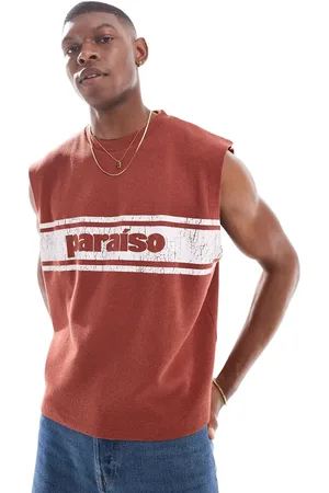 ASOS Camiseta roja sin mangas extragrande con estampado gráfico deportivo de punto gofrado de