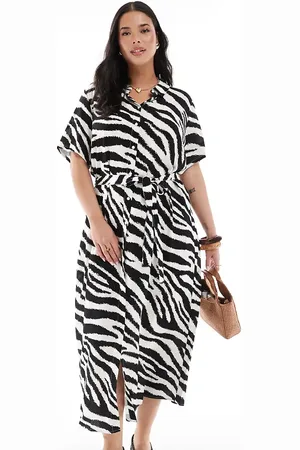 VERO MODA Vestido camisero largo abotonado con estampado de cebra Easy de -Blanco