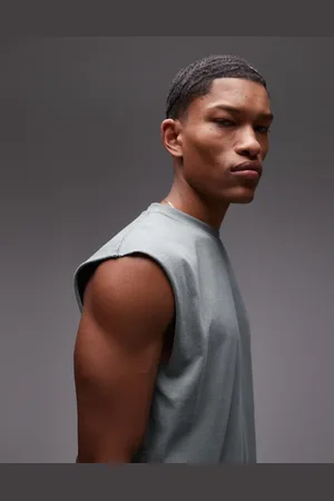 Topman Camiseta extragrande sin mangas con lavado verde salvia de