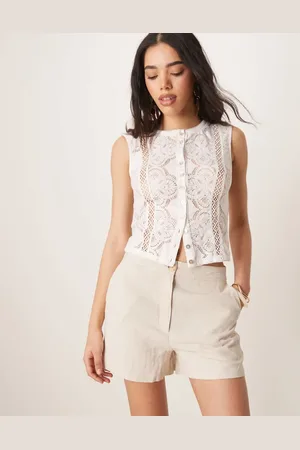 ASOS Pantalones cortos dad color holgados de mezcla de lino de -Neutro