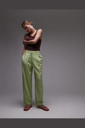 Topshop Pantalones de corte ovoide de lino de -Blanco