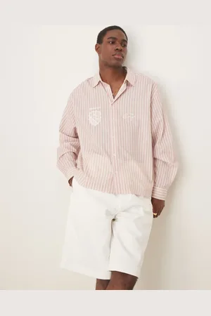 ASOS Camisa a rayas con detalle bordado de tejido efecto lino de