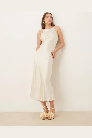 Gina Tricot Vestido midi claro con cuello subido de satén de -Neutro